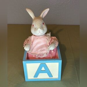 Porcelain Bunny in an Alphabet Block Music Box